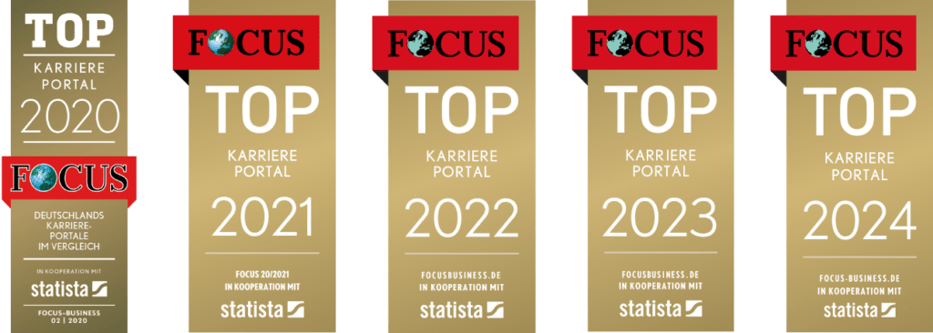 FOCUS Gütesiegel Top Karriereportal 2020,2021,2022, 2023 und 2024